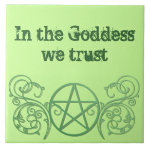 Azulejo De Cerámica Pentáculo verde con florecimiento