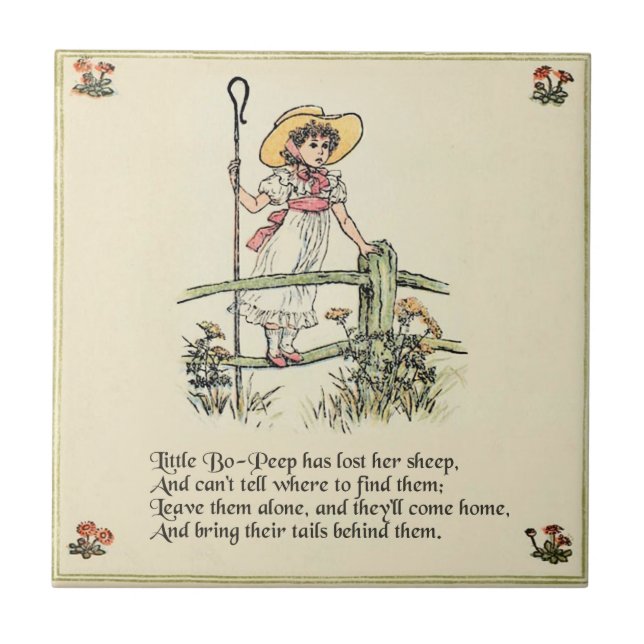 Azulejo De Cerámica Pequeño Bo-Peep: La enfermera Kate Greenaway clási (Frente)