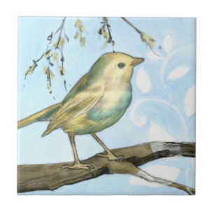 Azulejo De Cerámica Pequeño pájaro amarillo encaramado en una rama mir