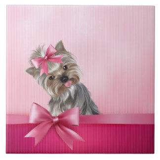 Azulejo De Cerámica Perro de perrito rosado de princesa Yorkie de