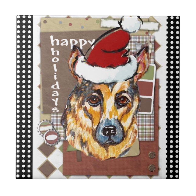 AZULEJO DE CERÁMICA PERRO PASTOR ALEMÁN DE NAVIDAD (Frente)