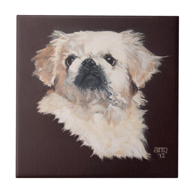 Azulejo De Cerámica Perro pequinés blanco (Frente)