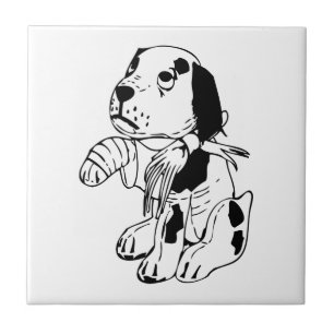 Azulejo De Cerámica Perro triste con pierna rota