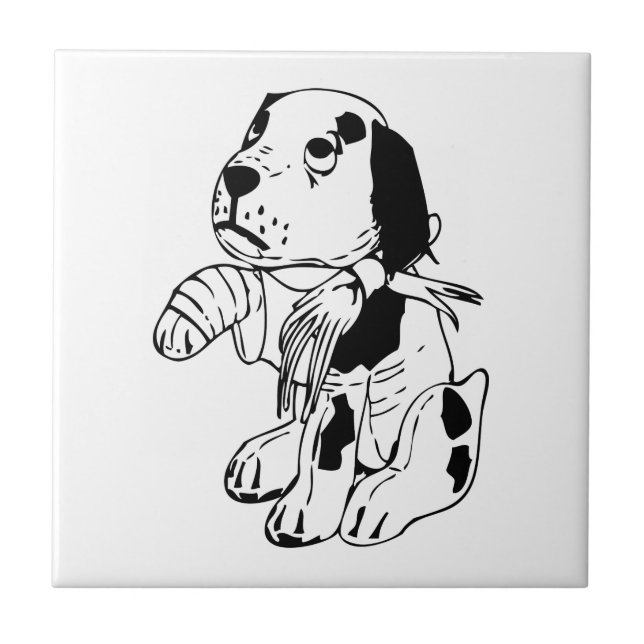 Azulejo De Cerámica Perro triste con pierna rota (Frente)