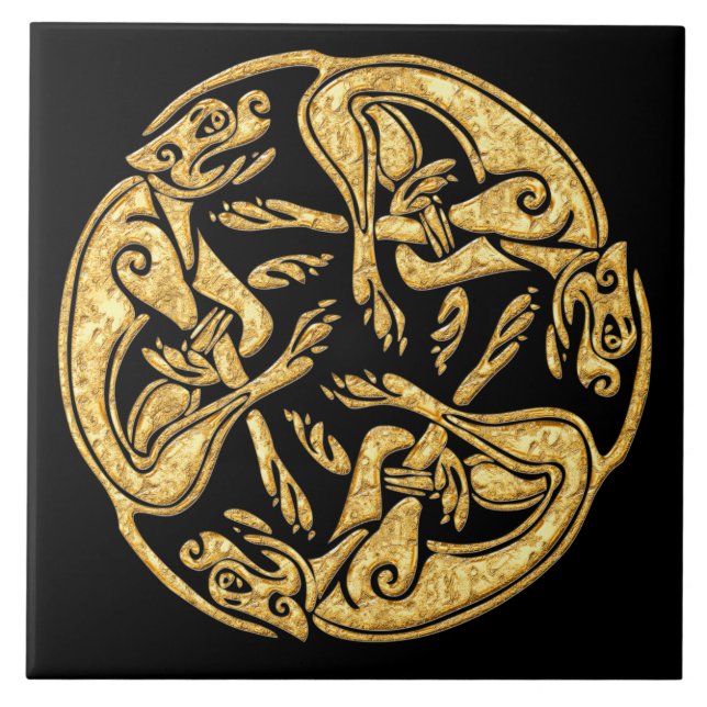 Azulejo De Cerámica Perros celtas oro arte digital tradicional adorno (Frente)