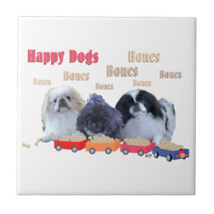 Azulejo De Cerámica Perros Felices Huesos