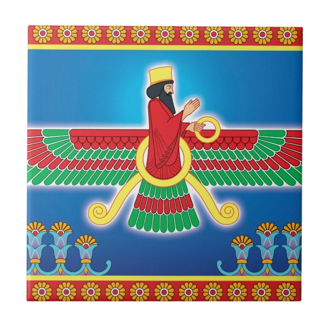 Azulejo De Cerámica Persa Faravahar del Zoroastrian (Frente)