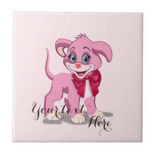 Azulejo De Cerámica Personalizado De Cachorro Rosa De Nariz Cardíaca