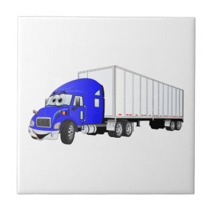 Azulejo De Cerámica Personalizado del remolque blanco Semi Truck Blue