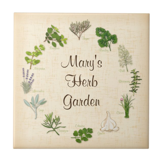 Azulejo De Cerámica Personalizado Herb Garden Tile (Frente)
