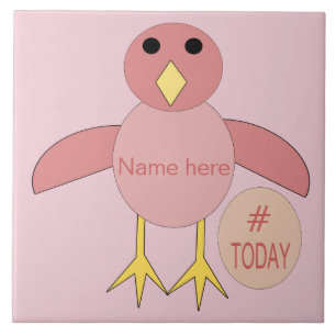 Azulejo De Cerámica Personalizado Pink Birday Chick Bear Tile