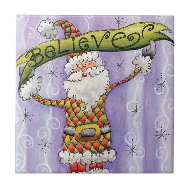 Azulejo De Cerámica Personalizados Navidades, creo en Santa Claus (Frente)