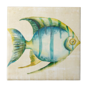 Azulejo De Cerámica Pescado acuario azul y amarillo
