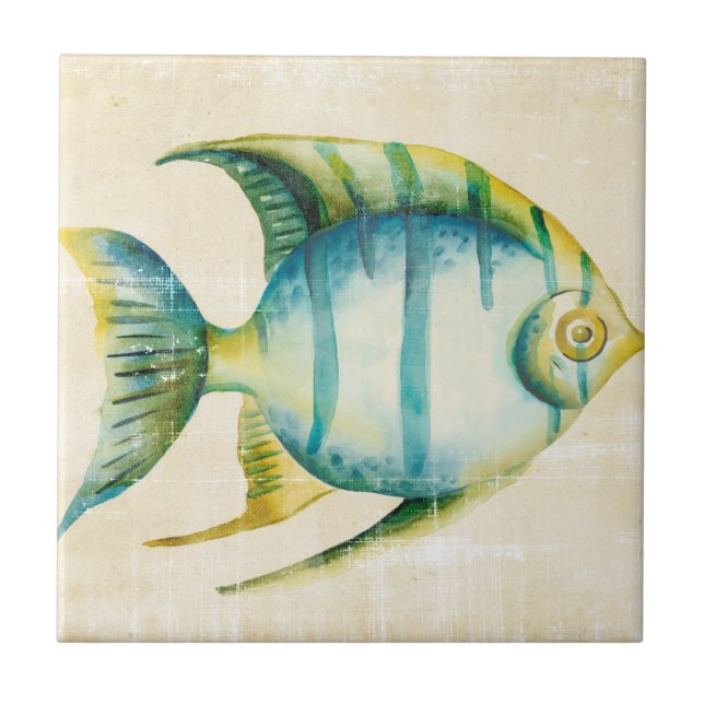 Azulejo De Cerámica Pescado acuario azul y amarillo (Frente)