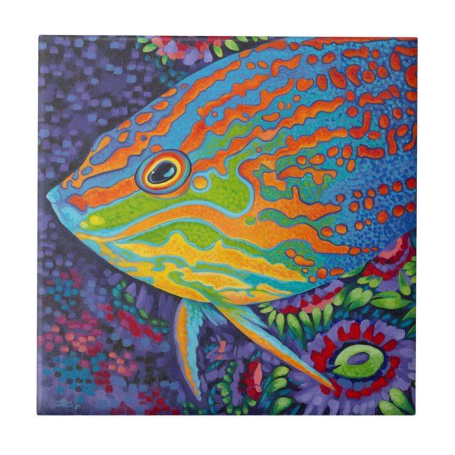 Azulejo De Cerámica Pescado tropical brillante I (Frente)