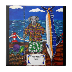 Azulejo De Cerámica Pescando Marlin Weimaraner