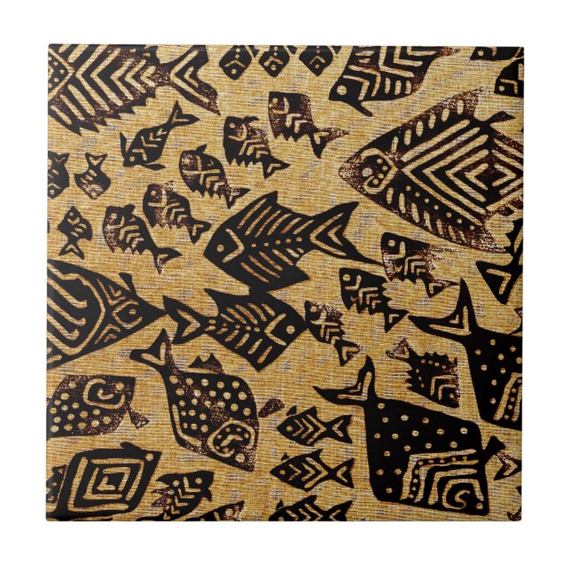 Azulejo De Cerámica Pez fósil antiguo (Frente)