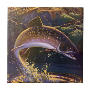 Azulejo De Cerámica Pez trucha de arroyo pescador, Pesca deportiva vin