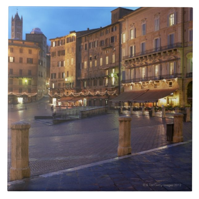 Azulejo De Cerámica Piazza Del Campo en la oscuridad, Siena (Frente)