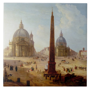 Azulejo De Cerámica Piazza del Popolo, Roma (aceite en lona)
