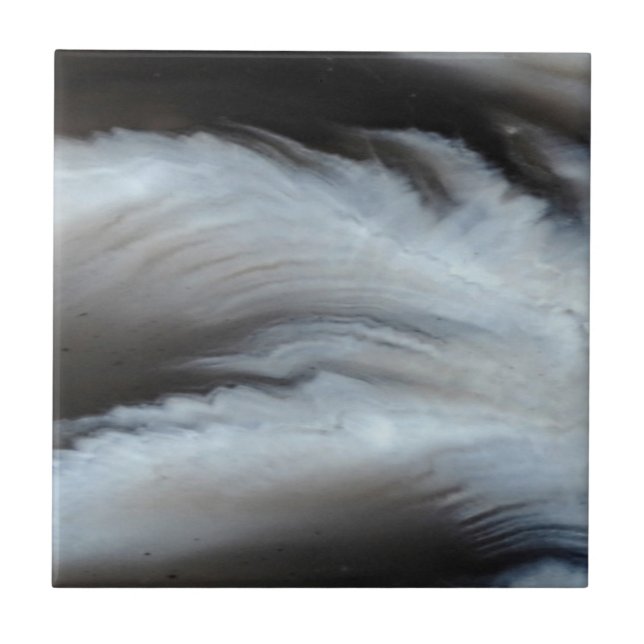 Azulejo De Cerámica Piedra natural fresca emplumada de la ágata negra (Frente)