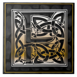 Azulejo De Cerámica Piedra negra celta F Monograma Tile inicial