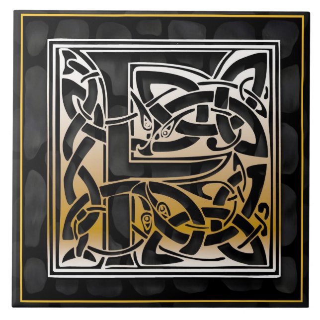Azulejo De Cerámica Piedra negra celta F Monograma Tile inicial (Frente)