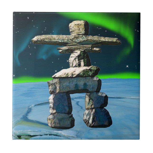 Azulejo De Cerámica Piedras de espíritu nativo americano de Inukshuk (Frente)