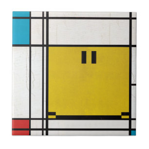 Azulejo De Cerámica piet mondrian feliz cara de mosaico