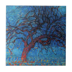Azulejo De Cerámica Piet Mondrian, por la noche: Árbol Rojo