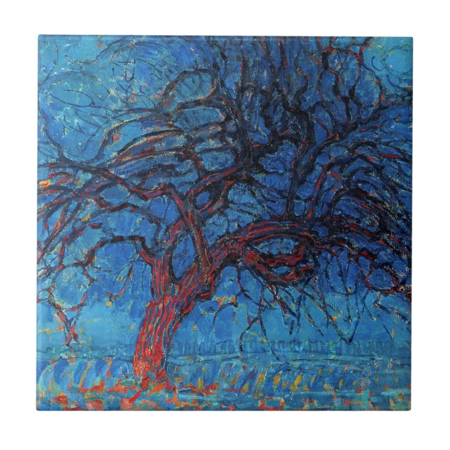 Azulejo De Cerámica Piet Mondrian, por la noche: Árbol Rojo (Frente)