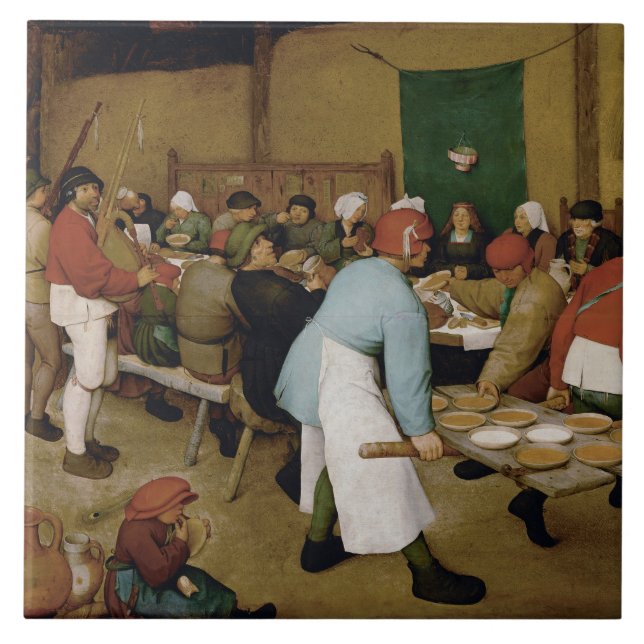 Azulejo De Cerámica Pieter Bruegel, el anciano - Boda campesino (Frente)