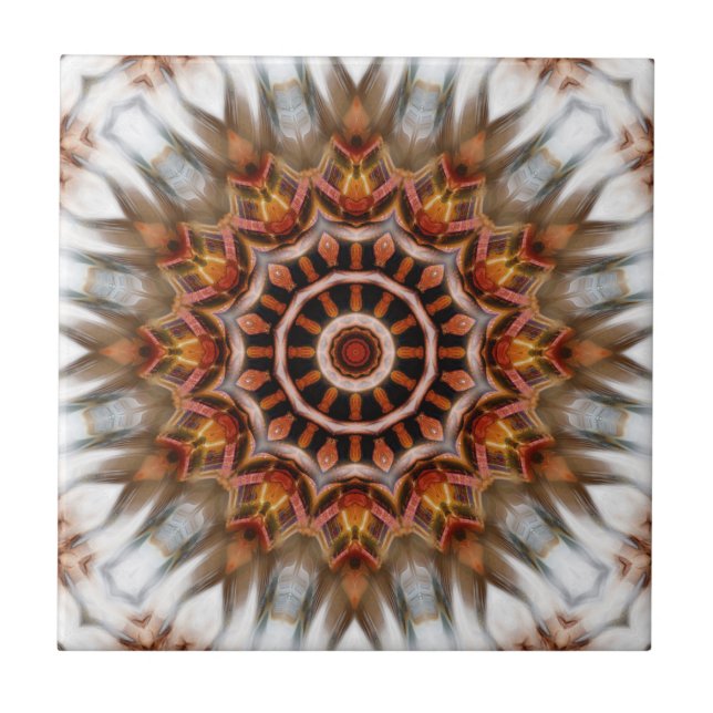 Azulejo De Cerámica Pieza de pájaro radiante Kaleidoscope Mandala Tile (Frente)