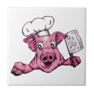 Azulejo De Cerámica Piggy The Hamicidac Maniac Crazy Chef Pig Art