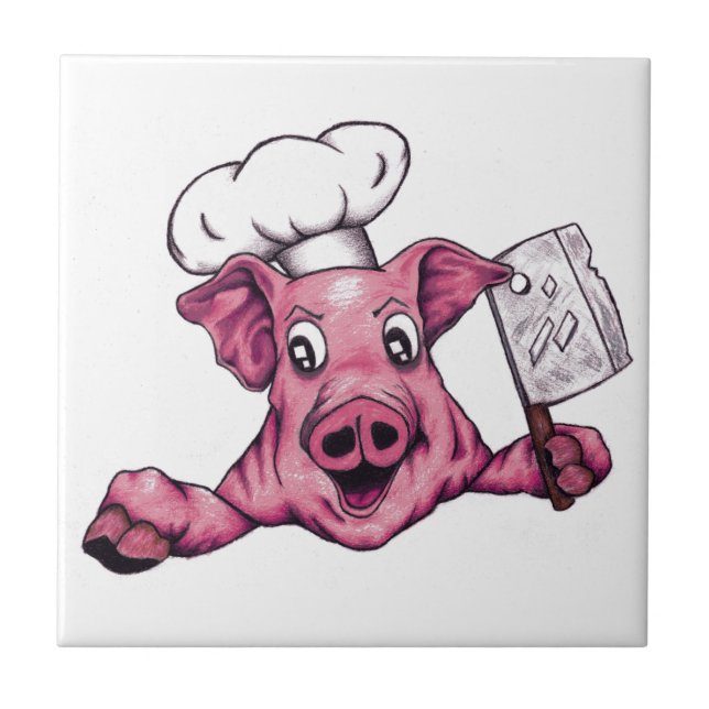 Azulejo De Cerámica Piggy The Hamicidac Maniac Crazy Chef Pig Art (Frente)
