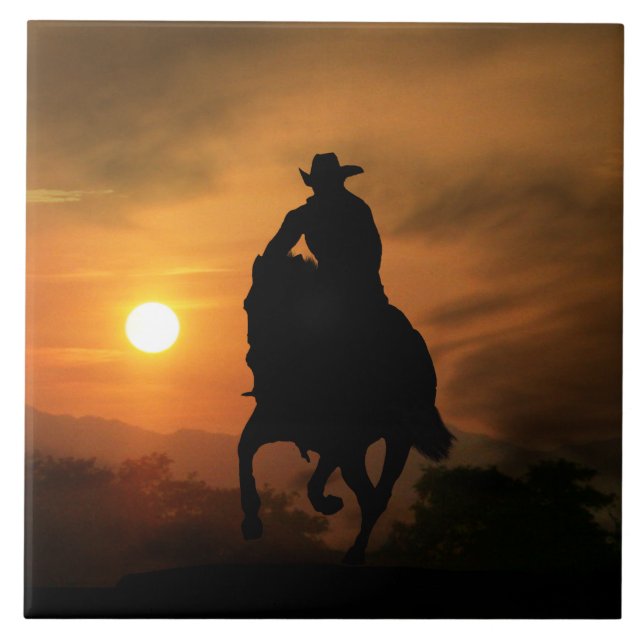 Azulejo De Cerámica Pila de arte para caballos y vaqueros (Frente)