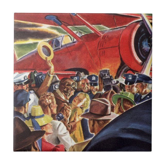Azulejo De Cerámica Piloto de avión de propulsión única con Paparazzi (Frente)