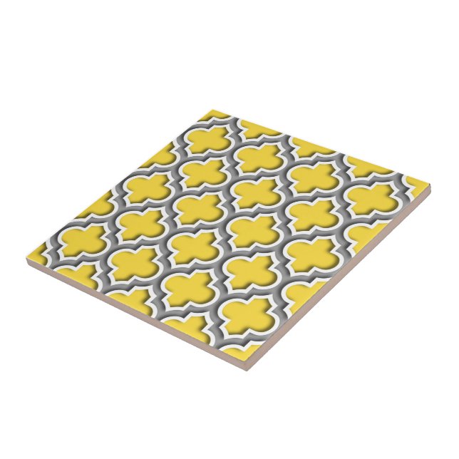 Azulejo De Cerámica Piña Dk Gray White Quatrefoil Marroquí #5DS (Lado)