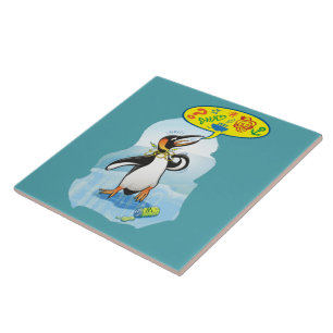 Azulejo De Cerámica Pingüino de rey desesperado que dice malas