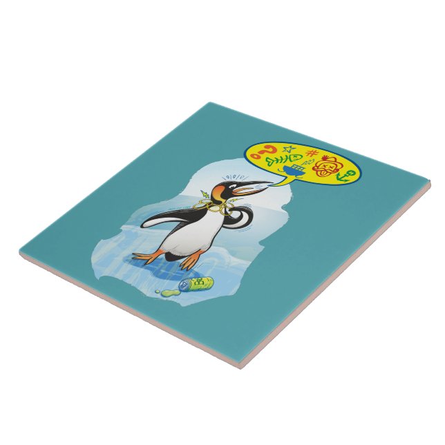 Azulejo De Cerámica Pingüino de rey desesperado que dice malas (Lado)