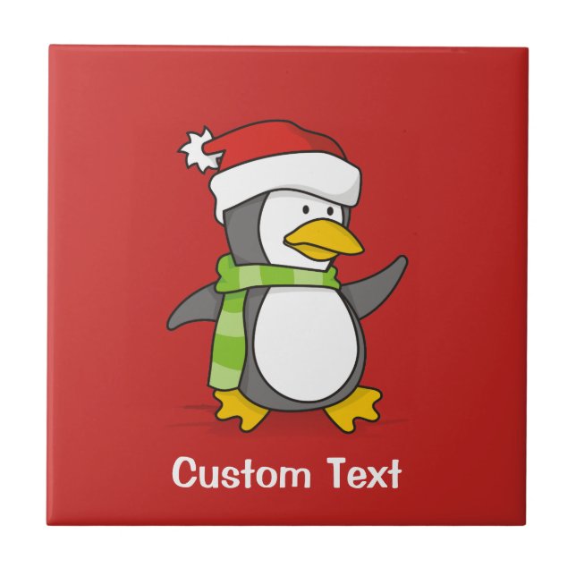 Azulejo De Cerámica Pingüino navidad caminando sobre la nieve (Frente)