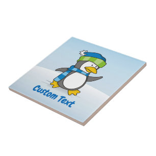 Azulejo De Cerámica Pingüino pequeño caminando sobre la nieve