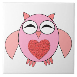 Azulejo De Cerámica Pink Love Heart Owl Tile