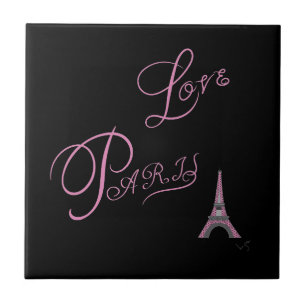 Azulejo De Cerámica Pink-Love-Paris-Eiffel-Tower-Único