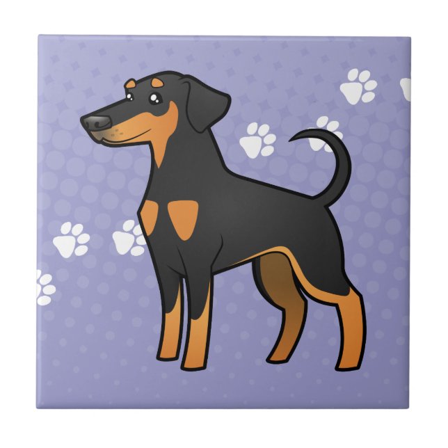 Azulejo De Cerámica Pinscher del Doberman del dibujo animado (oídos (Frente)