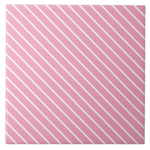 Azulejo De Cerámica Pinstripes diagonales - cáscara rosa y blanco