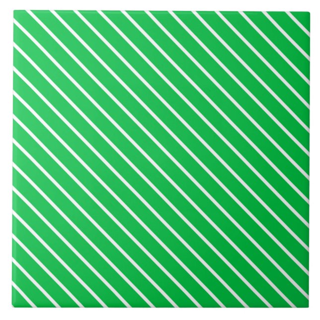 Azulejo De Cerámica Pinstripes diagonales - verde esmeralda y blanco (Frente)
