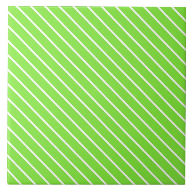 Azulejo De Cerámica Pinstripes diagonales: verde limón y blanco (Frente)