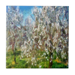 Azulejo De Cerámica Pintado de arte de puntillismo de almendras
