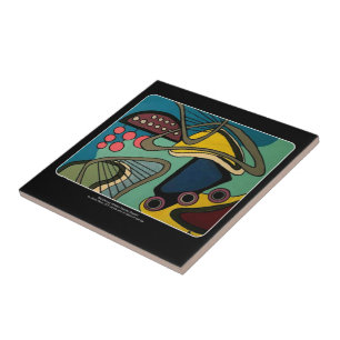 Azulejo De Cerámica Pintura acuática abstracta modernista de mediados